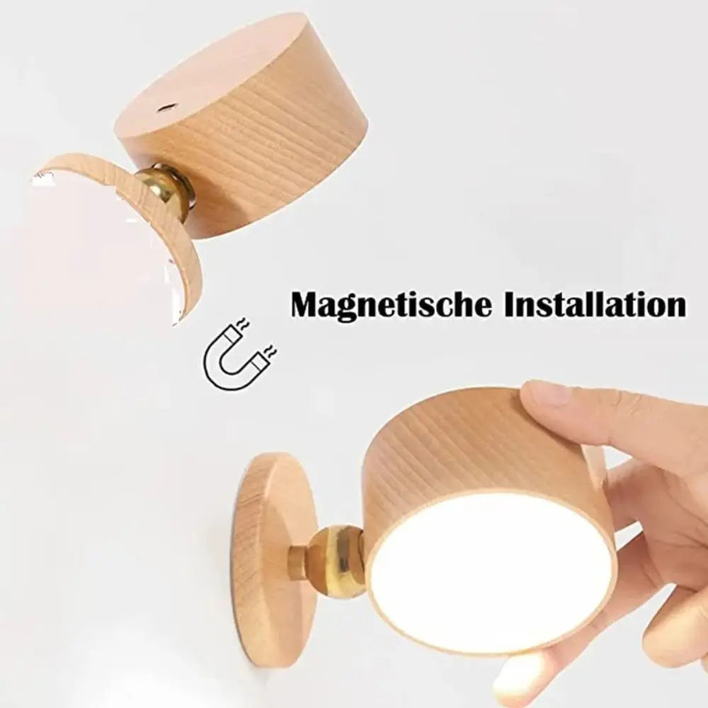 360° Rotating Wooden Wall Mounted Lamp Dimmable Magnetic Mountin Magnetic Night Light Touch Control Double-sided LED Wall Sconce
