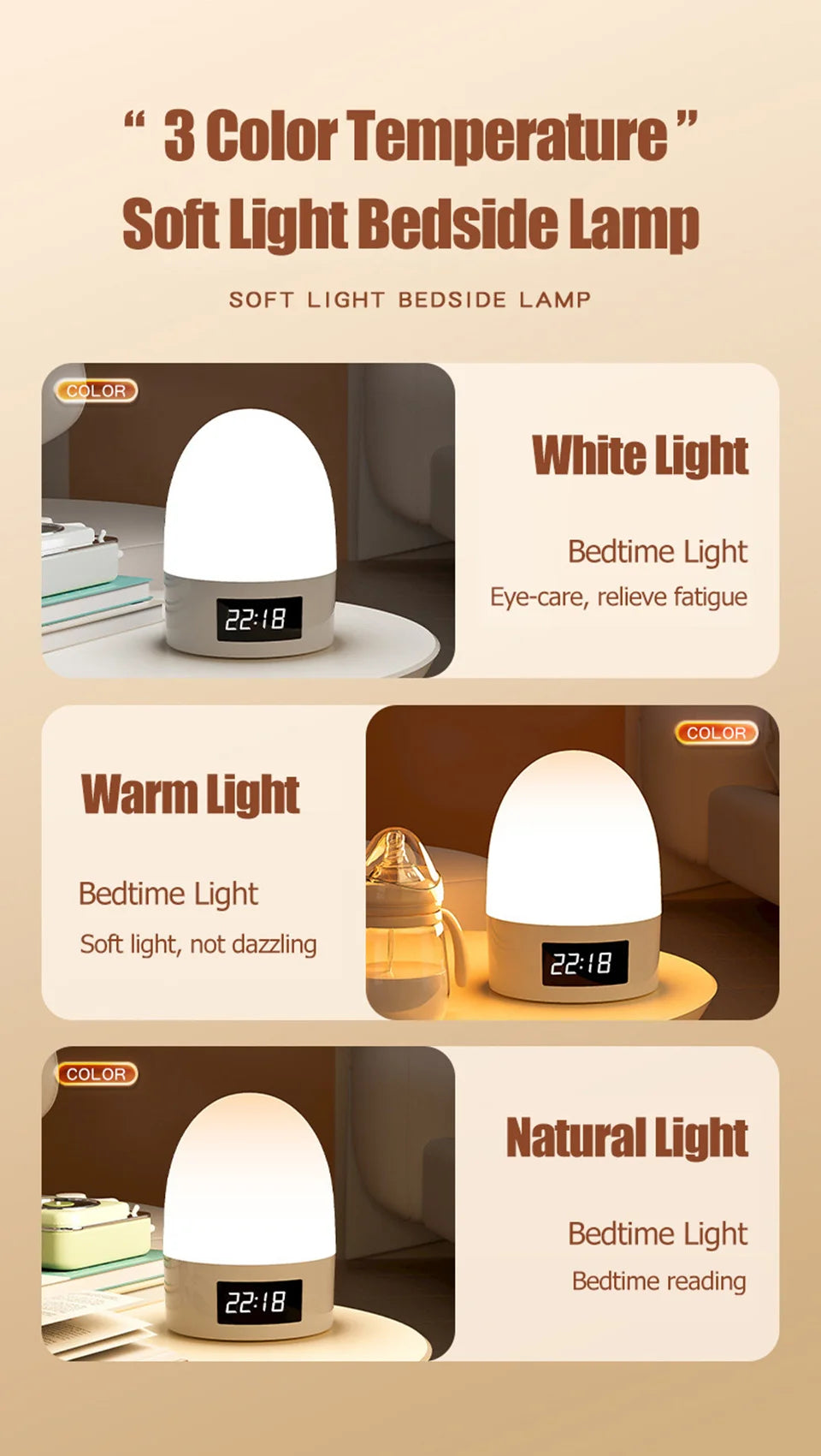 Touch Night Light Rechargeable 3 Color Wireless Baby's Room Bedside Lamp USB LED Night Light Ambient Soft Light For Kids Gift