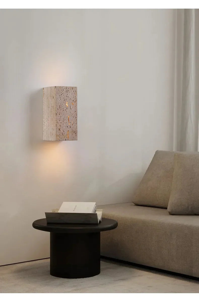 Luma Square Shape Yellow Travertine Wall Lamp for Outdoor Waterproof Courtyard Sconce Hallway Stairs Bathroom Stone Wall Lamp