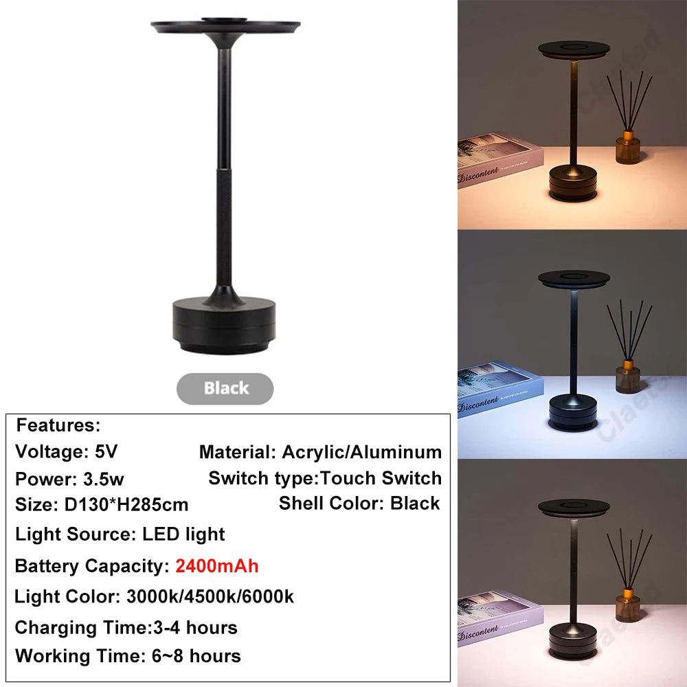GGbingo Rechargeable Wireless Table Lamp LED Touch Sensor Desktop Night Light Reading Lamp for Hotel Bar Bedroom Decor Light