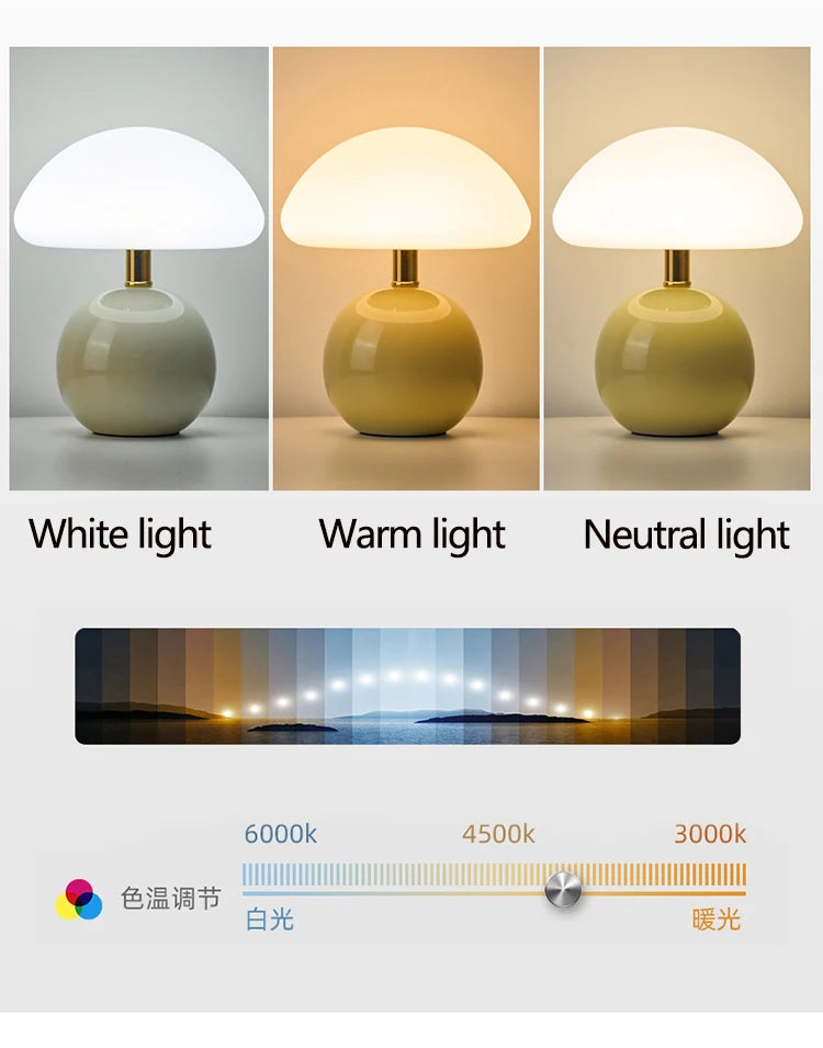 Ceramic Mushroom Table Lamp Nordic Cream Style Bedroom Bedside Living Room and Dining Room Table Lamp Atmosphere Table Lamp