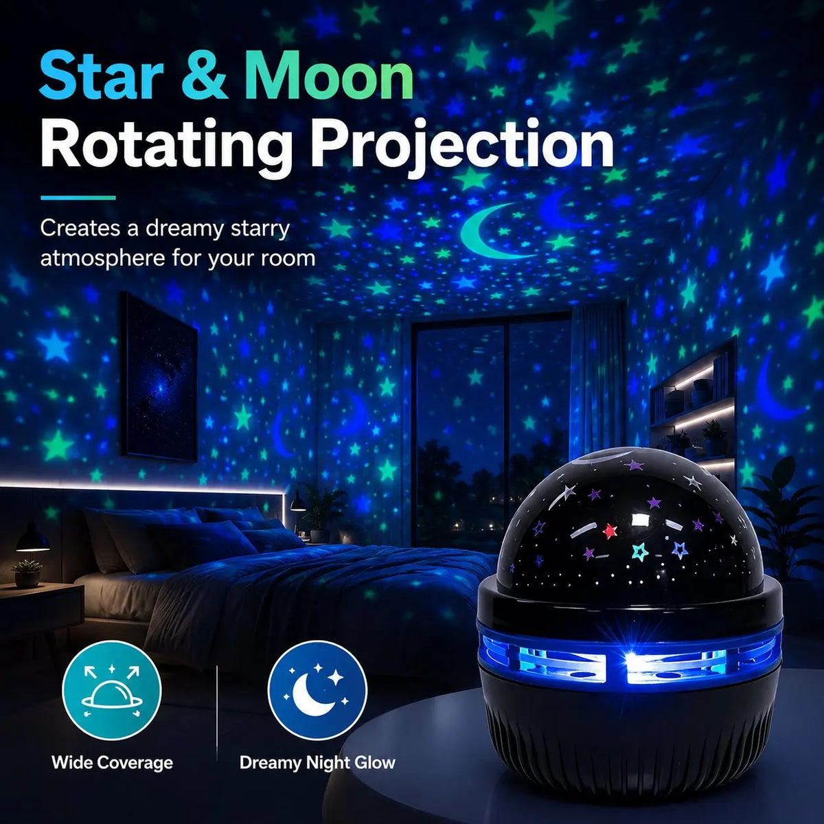 Starry Sky Projector Lamp RGB Galaxy Light Moon Star LED Night Lamp USB Ambient Light Bedroom Home Party Decoration