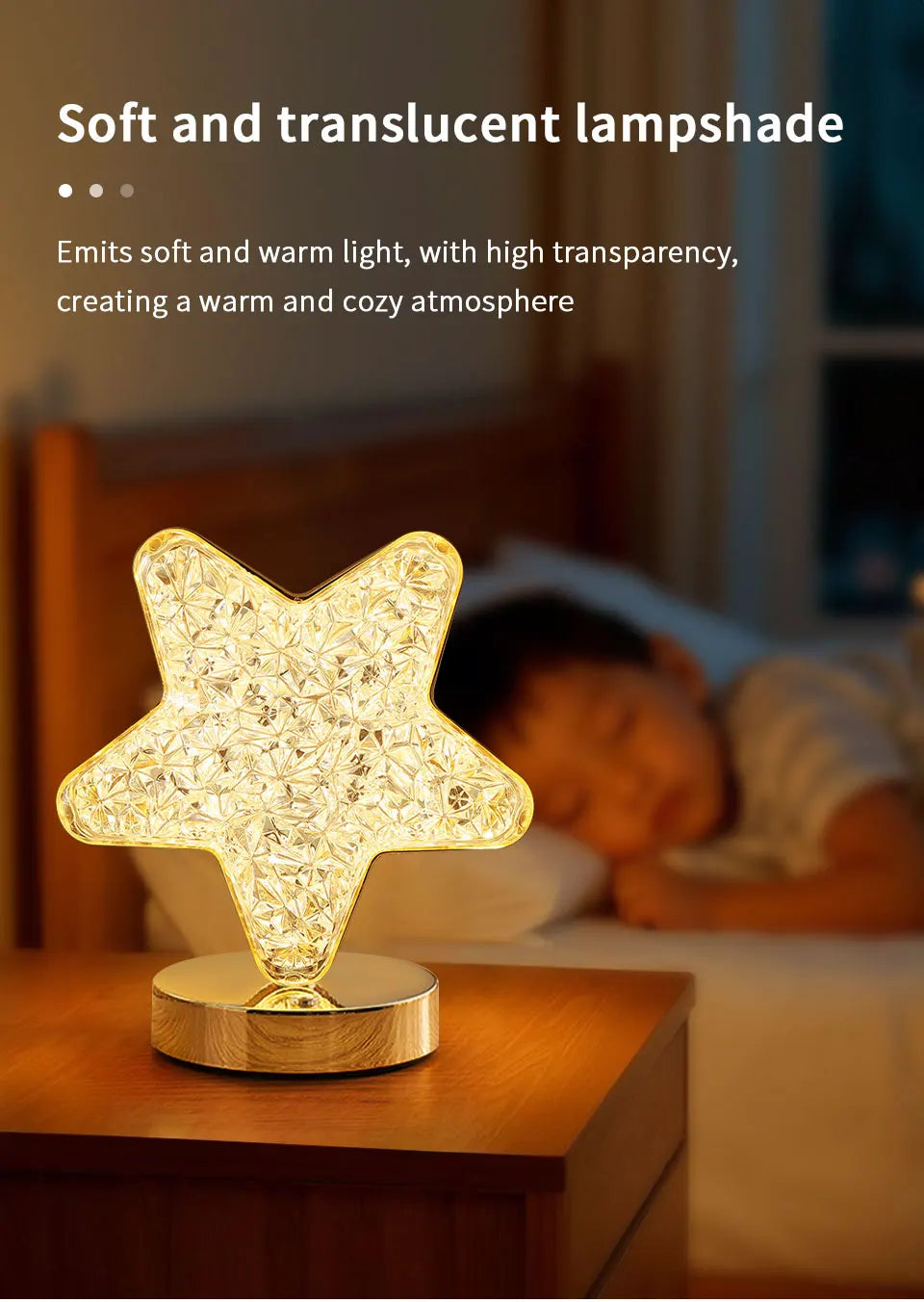 LED Moon Night Light USB Charging Touch Control Diamond Crystal Desk Lamp Bedside Ambient Table for Home Bedroom Decoration