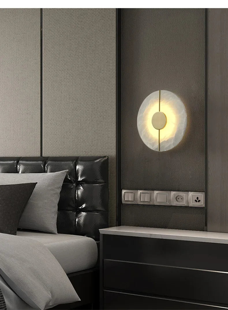 Modern Luxury Creative Natural Marble Copper Wall Light - Alabaster Marble Wall Sconce for Bedroom Bedside Living Room Aisle