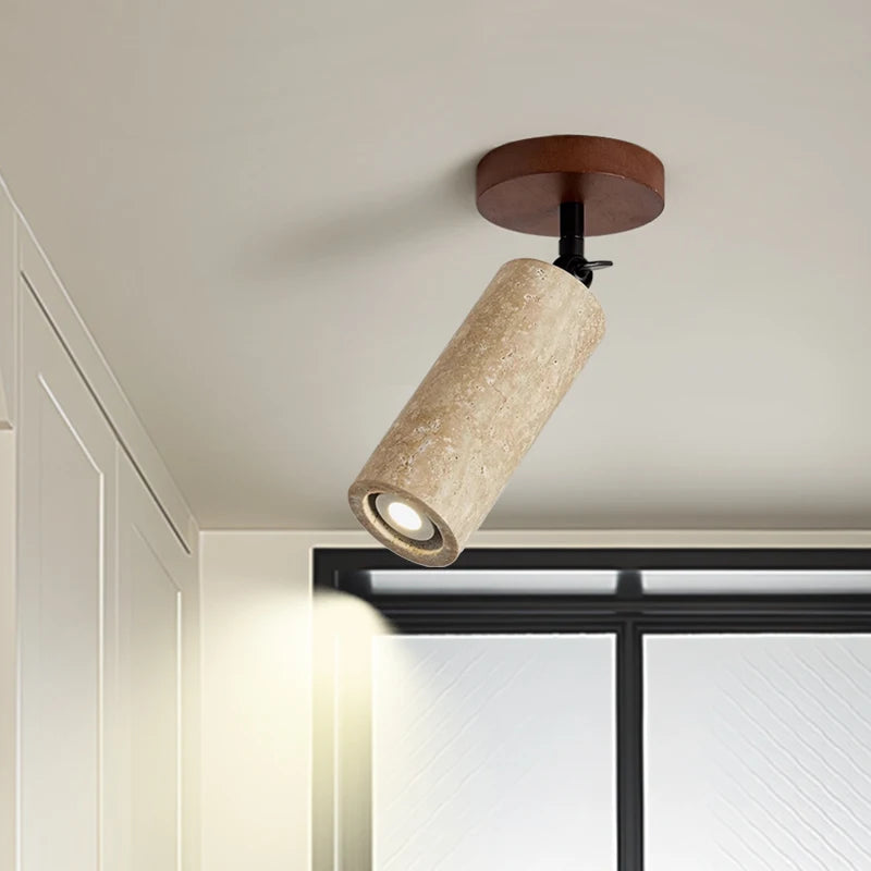 IWHD Natural Stone LED Ceiling Light Decoration Wabi-sabi Wind Aisle Corridor Living Room Modern Ceiling Lamp Yellow Travertine