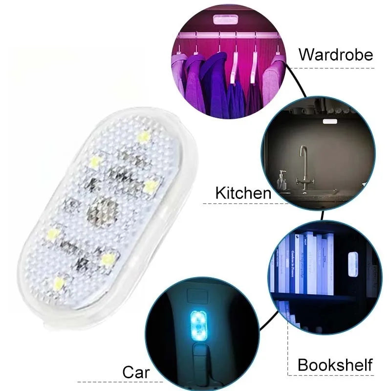 LED Touch Light Mini Wireless Car Interior Lighting Auto Roof Ceiling Reading Lamp for Door Foot Trunk Storage Box USB Charging