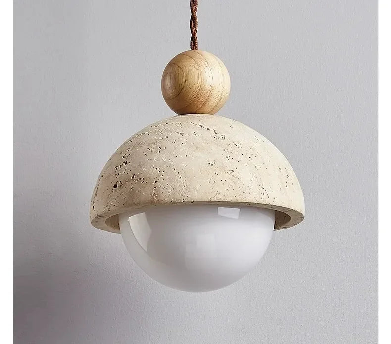 Luma Japanese Style Yellow Travertine Pendant Light, Wabi-Sabi Stone Chandeliers for Kitchen Island Bedroom Bedside Home Decor