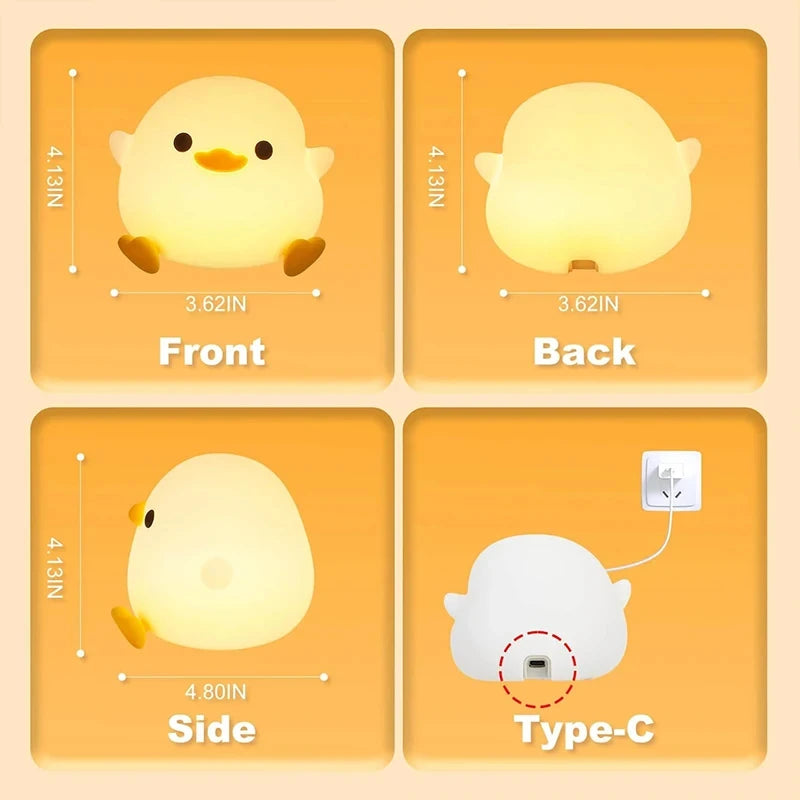 LED Night Light Cute Duck Cartoon Animals Silicone Lamp for Children Kid Touch Sensor Timing USB Rechargeable for Birthday Gifts