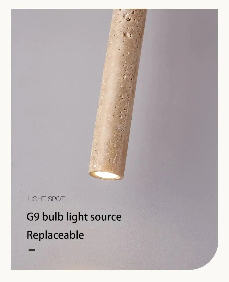 Led Pendant Lamp Long Tube Wood Ceiling Lamp Japan Style Quiet Wind Bedroom Bedside Chandelier Retro Modern travertine  lighting