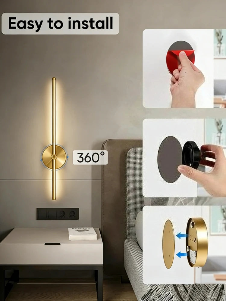 Magnetic Rechargeable 50 Wall Lamp Black Gold For Living Room Bedroom Hallway Study Stairwell Cloakroom LED Lighting Wiring Free