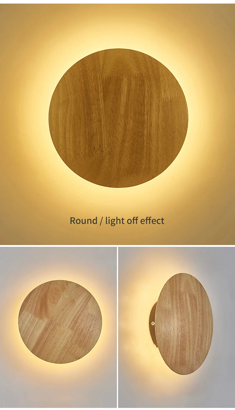 Nordic LED Wall Light Modern Original LED Circular Wooden Wall Light Personalized Bedside Bedroom Staircase Wall Hanging Light