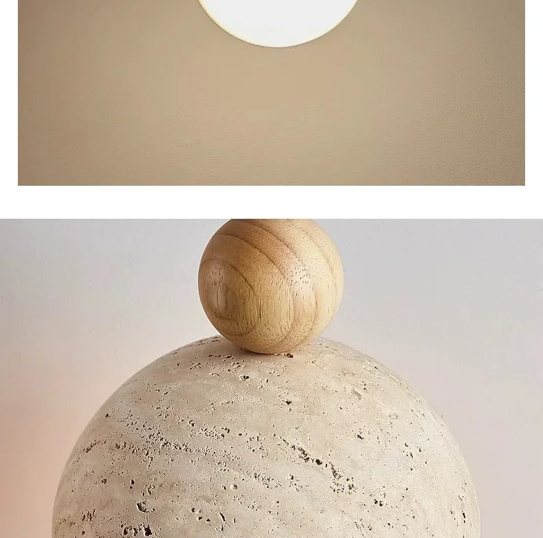 Luma Japanese Style Yellow Travertine Pendant Light, Wabi-Sabi Stone Chandeliers for Kitchen Island Bedroom Bedside Home Decor