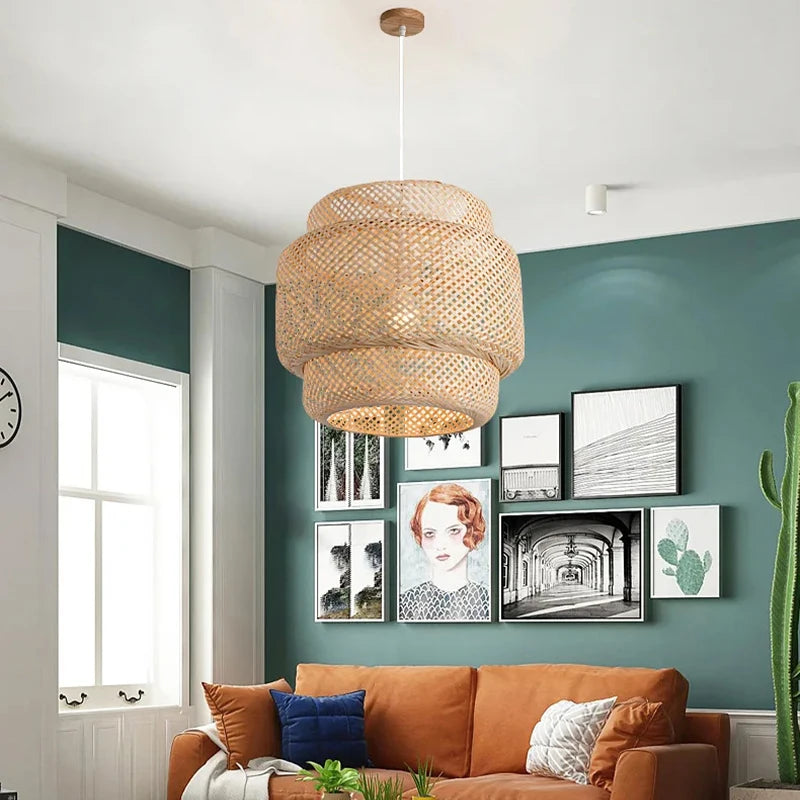 Hand Knitted Chinese Style Weaving Hanging Lamps 18/19/30cm Bamboo Pendant Lamp Restaurant Home Decor Lighting Fixtures
