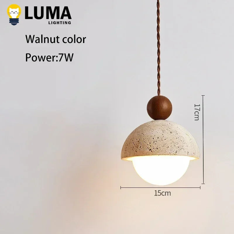 Luma Japanese Style Yellow Travertine Pendant Light, Wabi-Sabi Stone Chandeliers for Kitchen Island Bedroom Bedside Home Decor