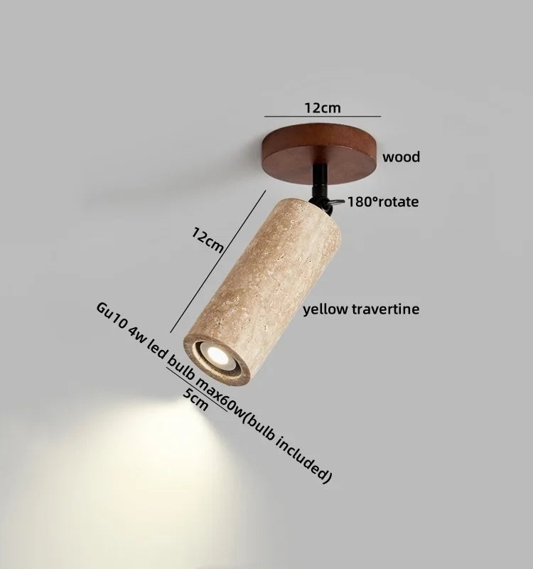 IWHD Natural Stone LED Ceiling Light Decoration Wabi-sabi Wind Aisle Corridor Living Room Modern Ceiling Lamp Yellow Travertine