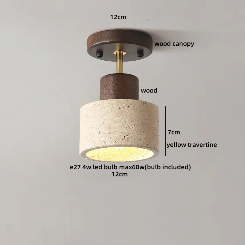 IWHD Natural Stone LED Ceiling Light Decoration Wabi-sabi Wind Aisle Corridor Living Room Modern Ceiling Lamp Yellow Travertine