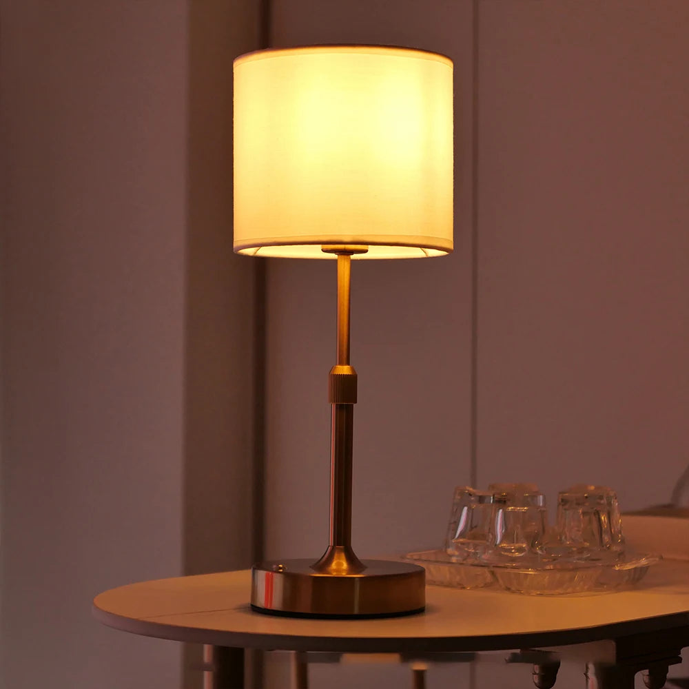 Fabric Desk Lamp Rechargeable Touch Table Lamp Replaceable E12 Bulb 2700K For Restaurant Hotel Room Bedside Decor Lighing