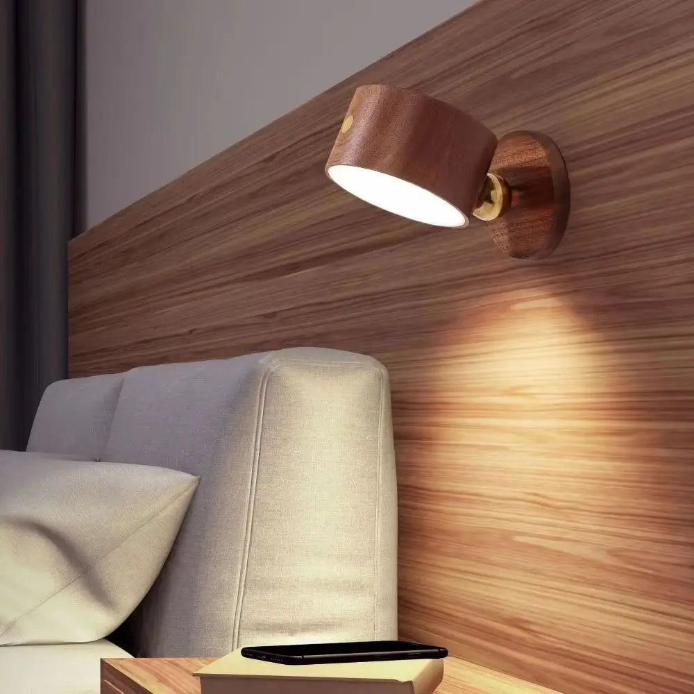 360° Rotating Wood Color Wall Mounted Lamp Touch Control Magnetic Mounting LED Wall Sconce Dimmable Warm White USB Rechargeable