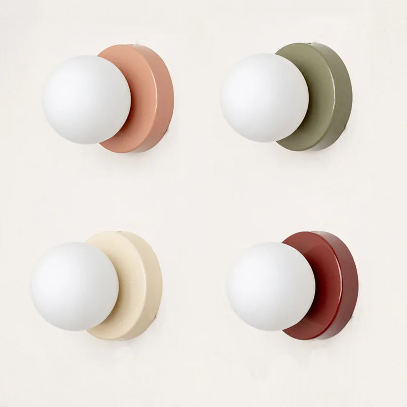 Macaron Soft Style Small Wall Lamp Iron Base With Plastic Material Ball Lampshade Sconce Light Modern Home Decor Soft E27 Lustre