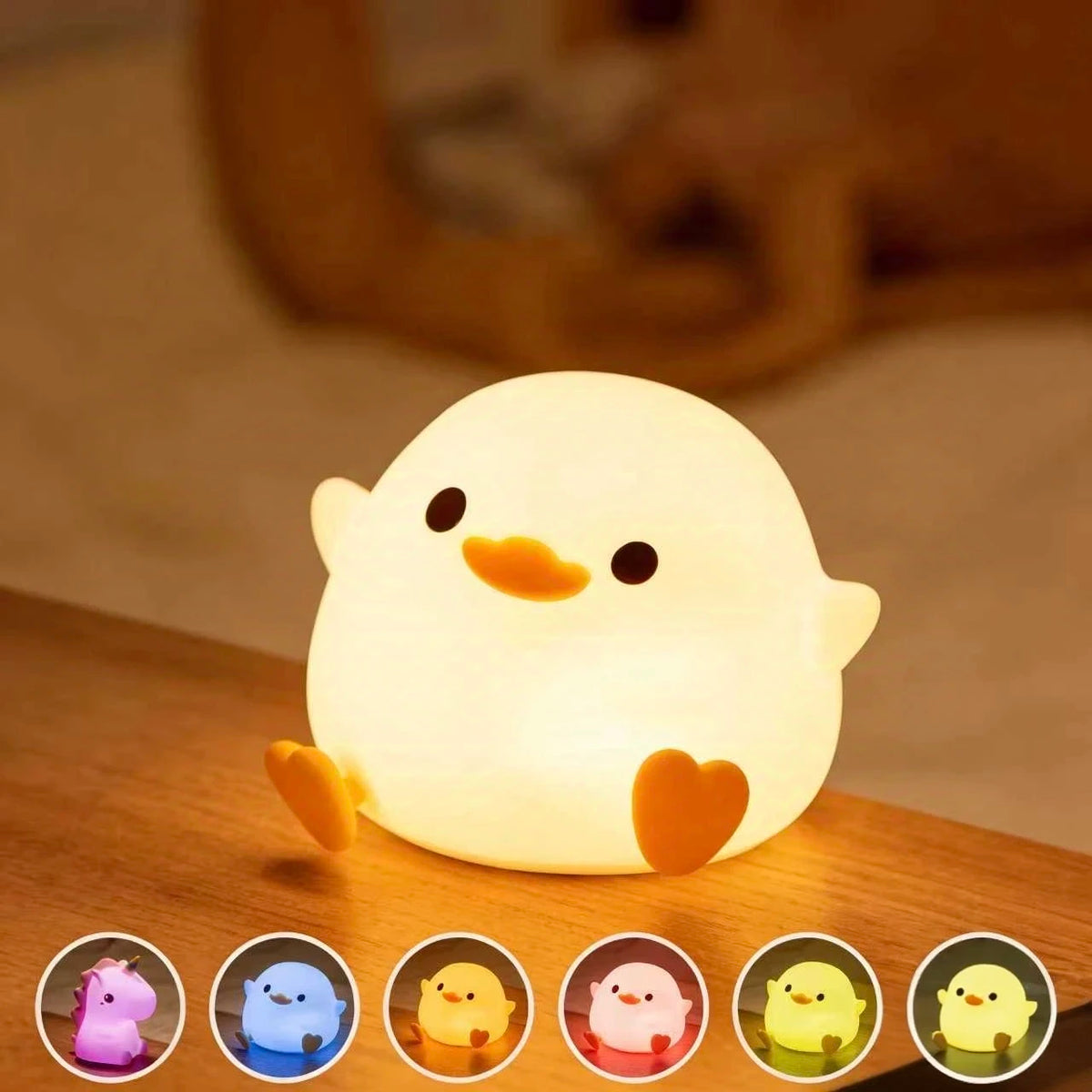 LED Night Light Cute Duck Cartoon Animals Silicone Lamp for Children Kid Touch Sensor Timing USB Rechargeable for Birthday Gifts