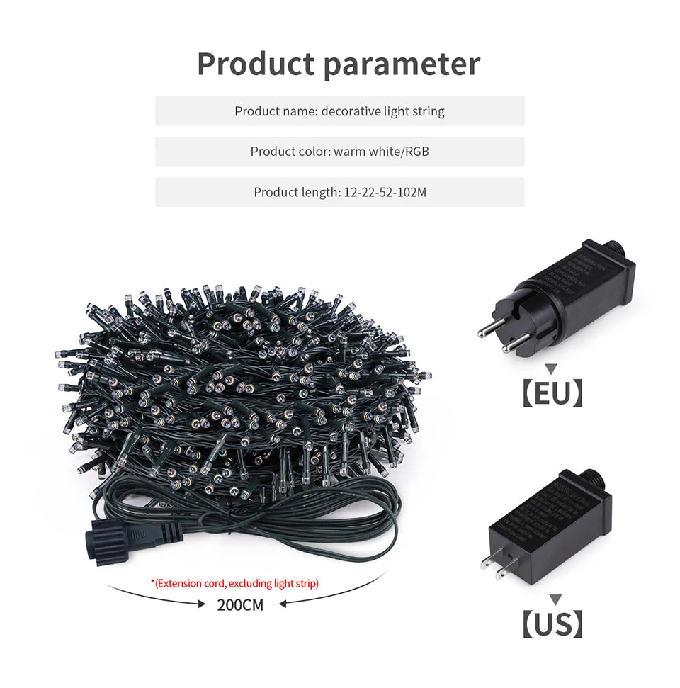 Waterproof LED Christmas Fairy String Lights White Warm RGB Lighting For Curtain Wedding Party Indoor Outdoor Home Decoration