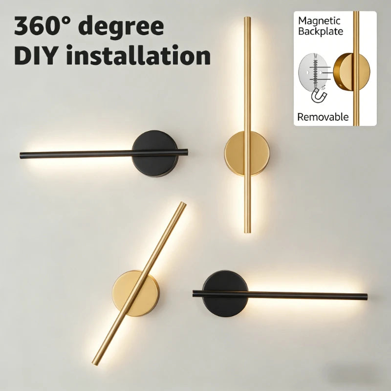 Magnetic Rechargeable 50 Wall Lamp Black Gold For Living Room Bedroom Hallway Study Stairwell Cloakroom LED Lighting Wiring Free