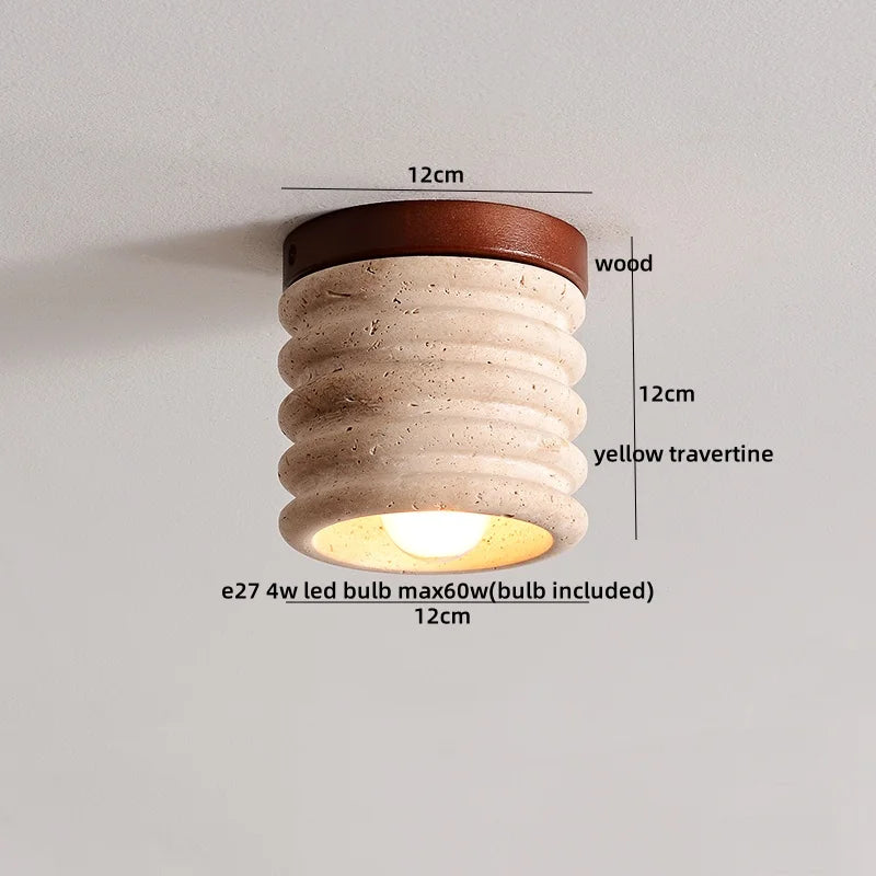 IWHD Natural Stone LED Ceiling Light Decoration Wabi-sabi Wind Aisle Corridor Living Room Modern Ceiling Lamp Yellow Travertine