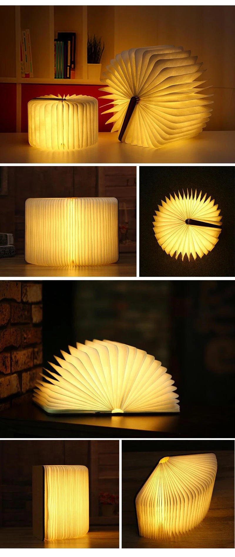 LED Wooden Book Lamp Creative USB Foldable Reading Light Children Birthday Holiday Gift Bedroom Bedside Decoration Night Light