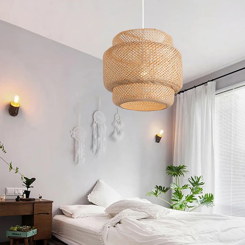 Hand Knitted Chinese Style Weaving Hanging Lamps 18/19/30cm Bamboo Pendant Lamp Restaurant Home Decor Lighting Fixtures