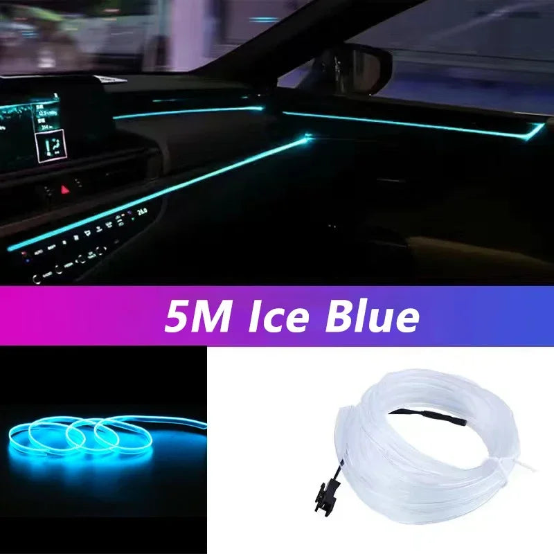 5M Car Interior LED Strip Light EL Wire Neon Ambient Lighting USB Flexible Decoration DIY Auto Party Atmosphere Lamp Diode