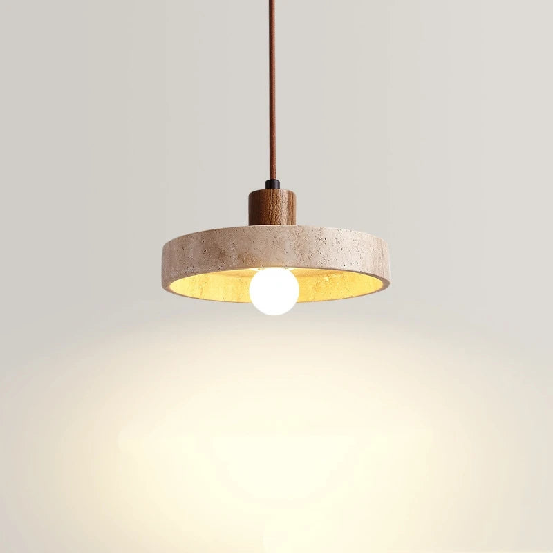 Natural Stone Pendant Light with E27 Bulb Travertine Hanging Lamp Ceiling Suspension for Kitchen Living Dining Room Bedroom