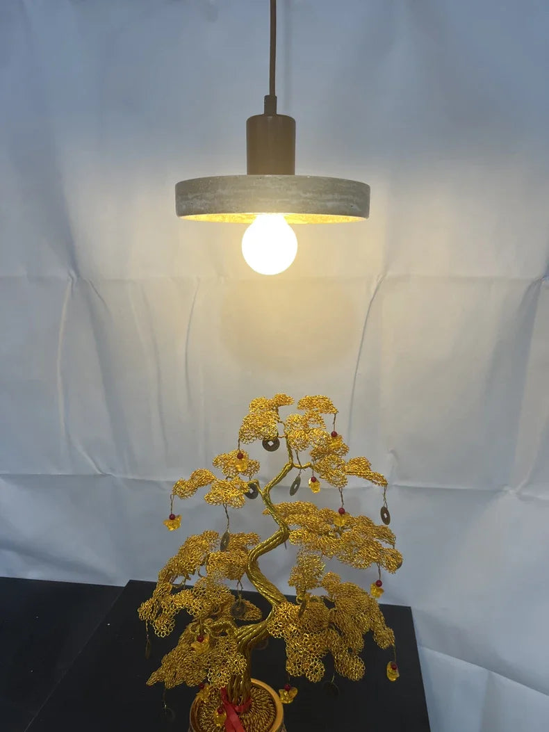 Natural Stone Pendant Light with E27 Bulb Travertine Hanging Lamp Ceiling Suspension for Kitchen Living Dining Room Bedroom