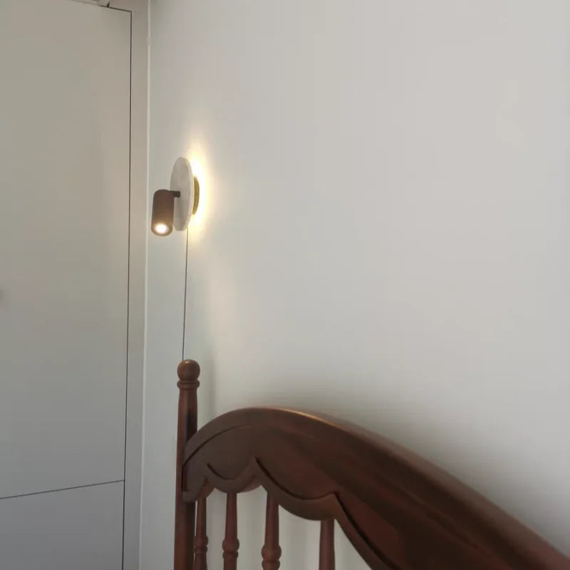 IWHD Wood LED Wall Lamp Sconce Pull Chain Aisle Bedroom Rotate Yellow Travertine Nordic Modern 2 Lighting Bathroom Mirror Light