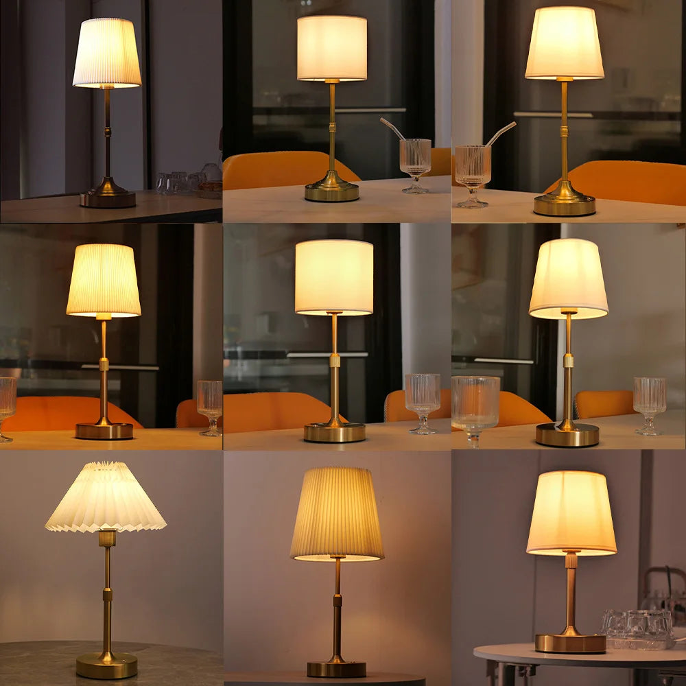 Fabric Desk Lamp Rechargeable Touch Table Lamp Replaceable E12 Bulb 2700K For Restaurant Hotel Room Bedside Decor Lighing