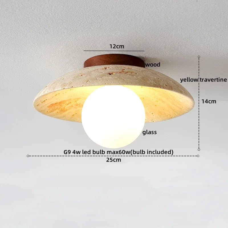 IWHD Natural Stone LED Ceiling Light Decoration Wabi-sabi Wind Aisle Corridor Living Room Modern Ceiling Lamp Yellow Travertine