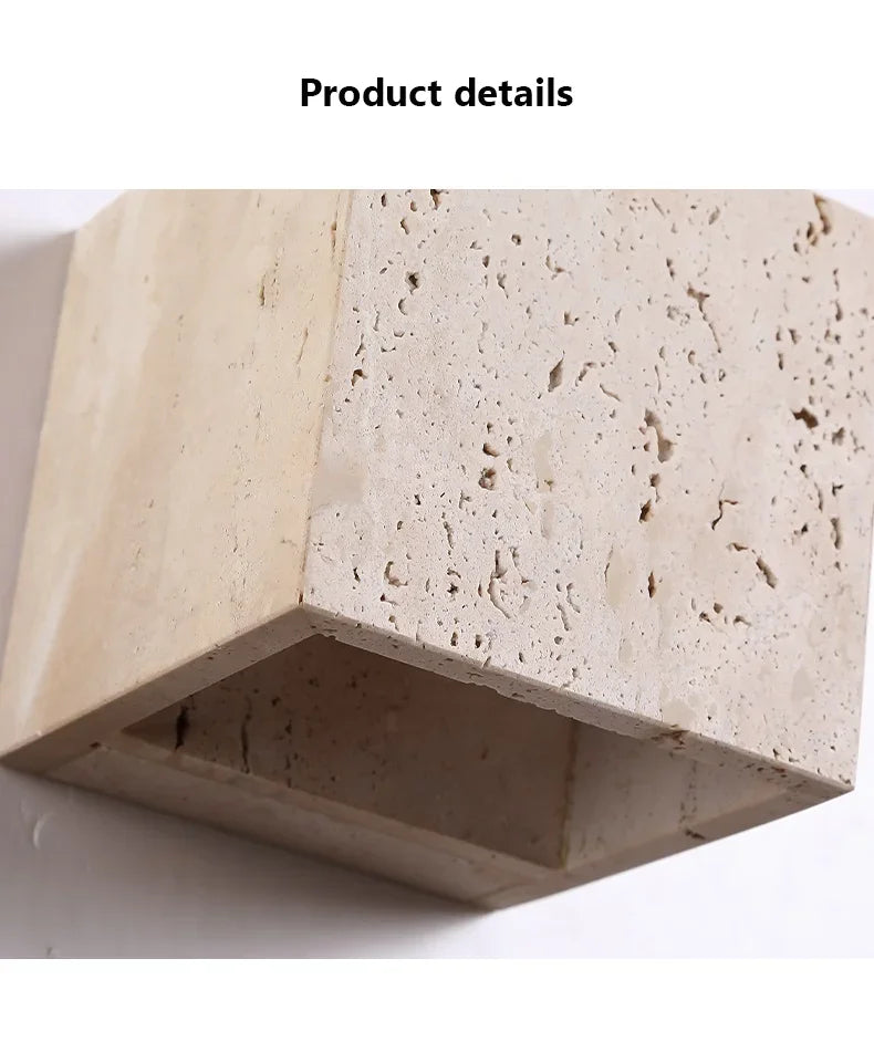 Luma Square Shape Yellow Travertine Wall Lamp for Outdoor Waterproof Courtyard Sconce Hallway Stairs Bathroom Stone Wall Lamp