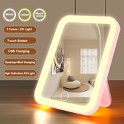 3 Colors LED Vanity Mirror Touch Screen 3 Brightness Dimmable USB Rechargeable Portable Makeup Mirror