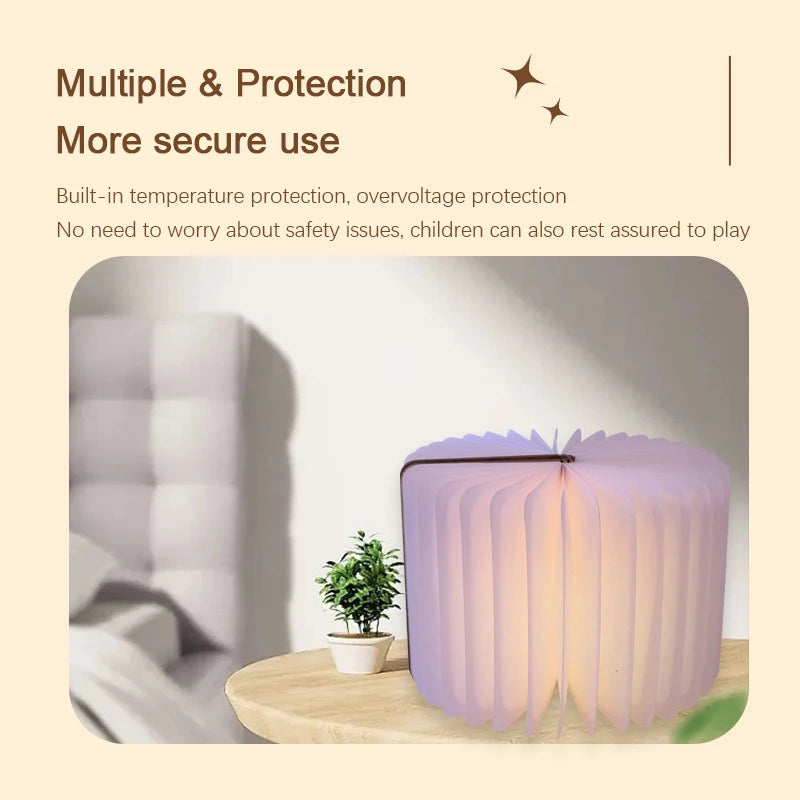 LED Wooden Book Lamp Creative USB Foldable Reading Light Children Birthday Holiday Gift Bedroom Bedside Decoration Night Light