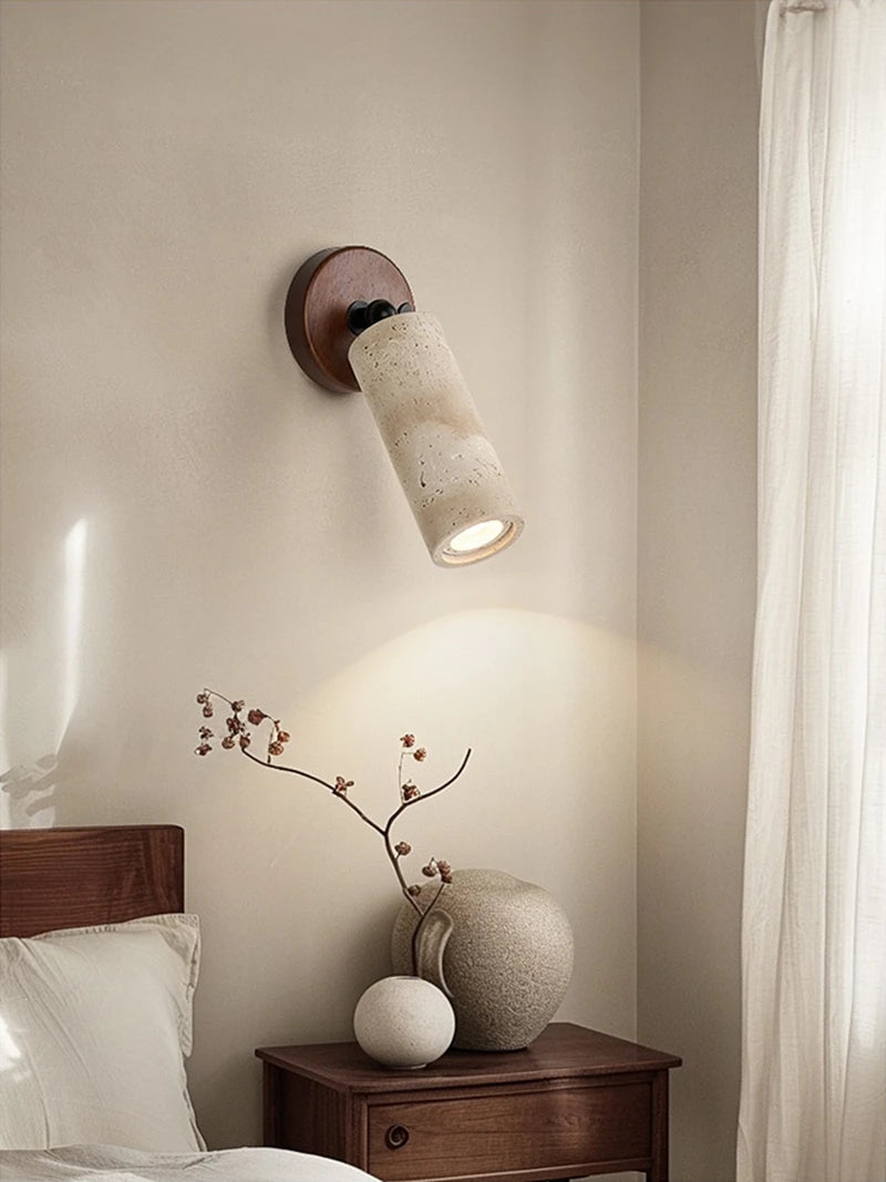 IWHD Modern LED Wall Lamp Yellow Travertine Glass Lampshade Wall Light Indoor Room Decoration Bedside Lighting Applique Murale