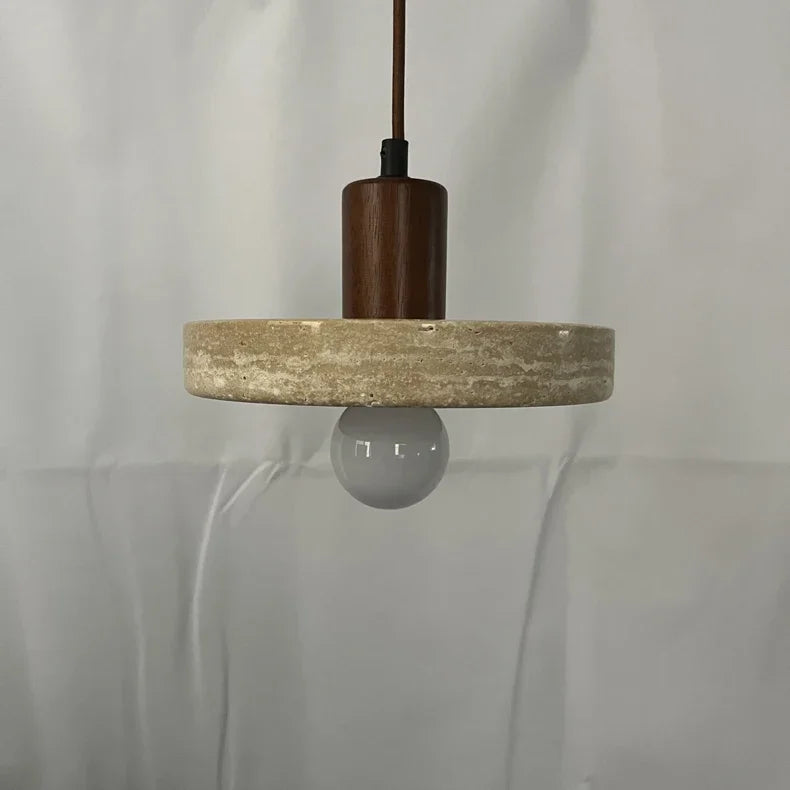 Natural Stone Pendant Light with E27 Bulb Travertine Hanging Lamp Ceiling Suspension for Kitchen Living Dining Room Bedroom