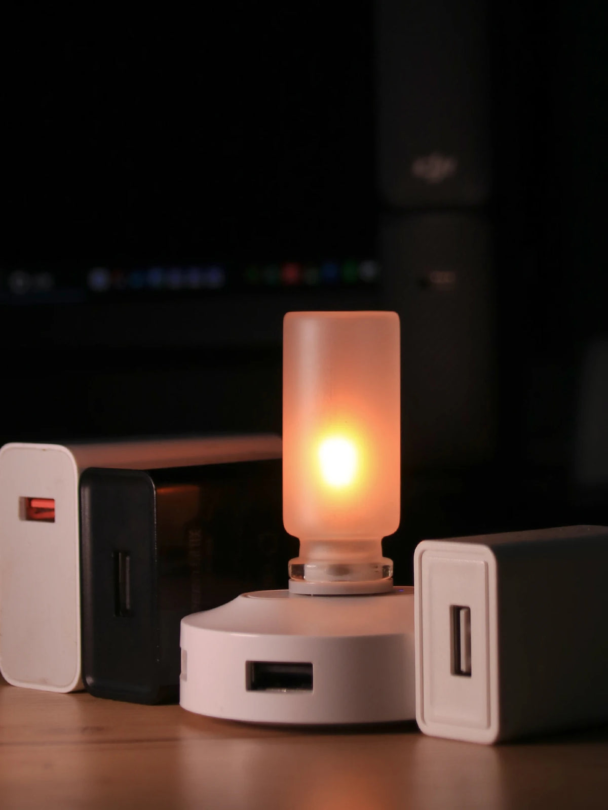 USB Flame Flickering LED Frosted Clear Glass Candle Night Light Simulated Flame for Car Home Room Laptop PC Festival Decoration