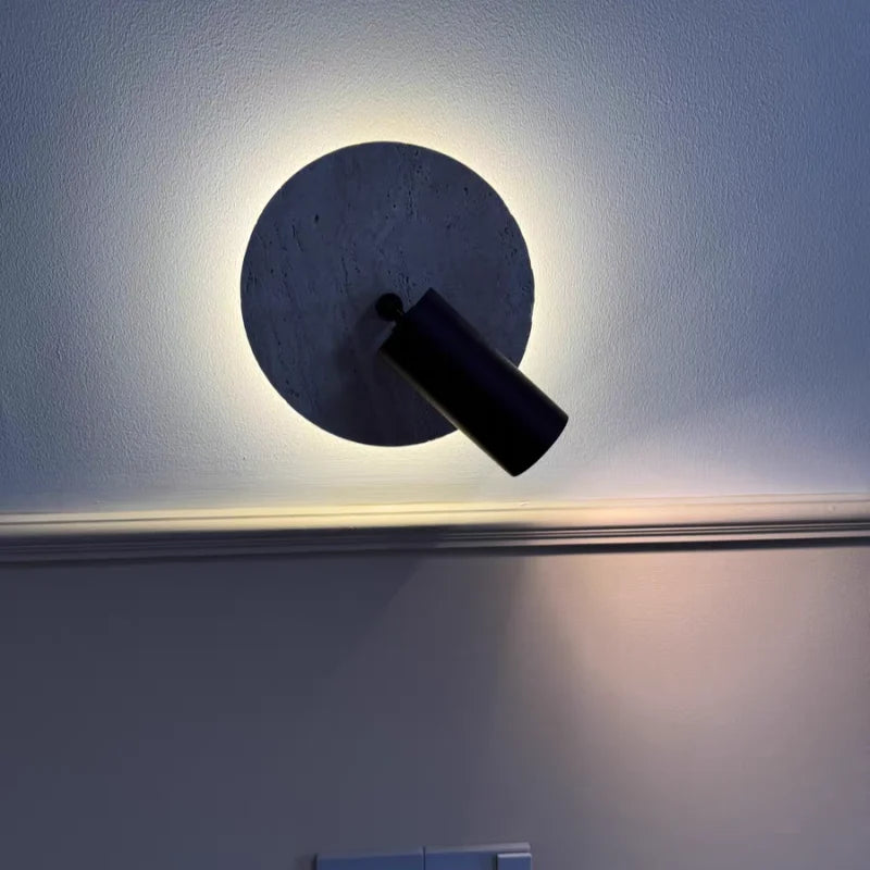 IWHD Wood LED Wall Lamp Sconce Pull Chain Aisle Bedroom Rotate Yellow Travertine Nordic Modern 2 Lighting Bathroom Mirror Light