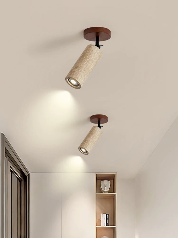 IWHD Natural Stone LED Ceiling Light Decoration Wabi-sabi Wind Aisle Corridor Living Room Modern Ceiling Lamp Yellow Travertine