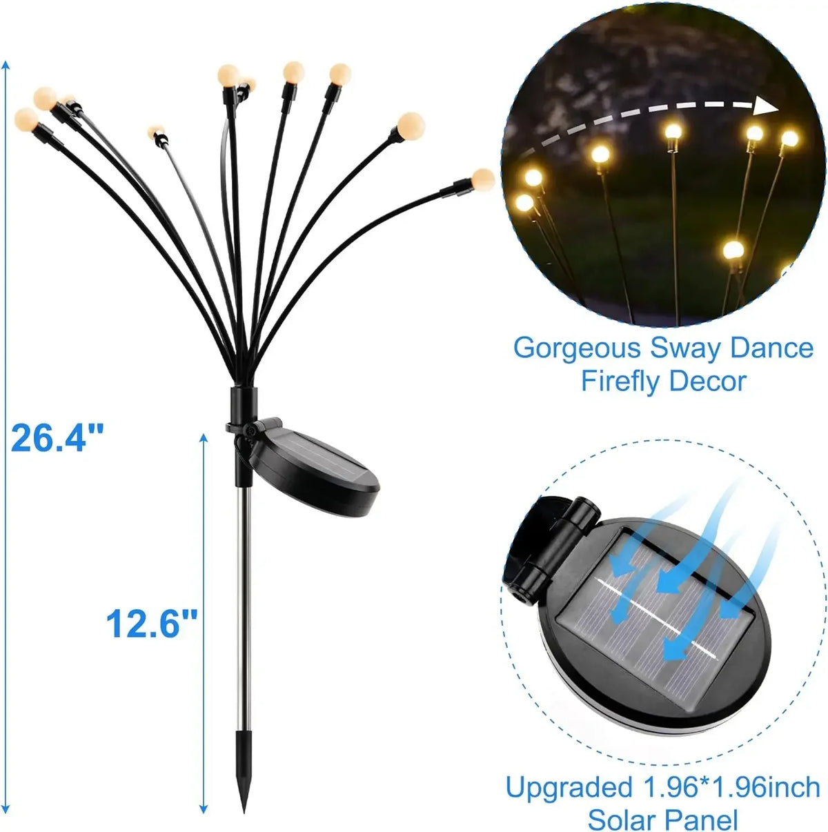 Solar Firefly Lights Garden Stake, Waterproof LED Outdoor Swaying for Yard Patio Lawn Pathway Walkway Landscape Decor Party