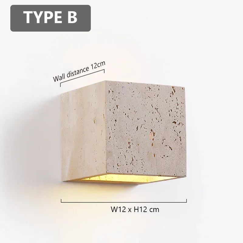 Luma Square Shape Yellow Travertine Wall Lamp for Outdoor Waterproof Courtyard Sconce Hallway Stairs Bathroom Stone Wall Lamp