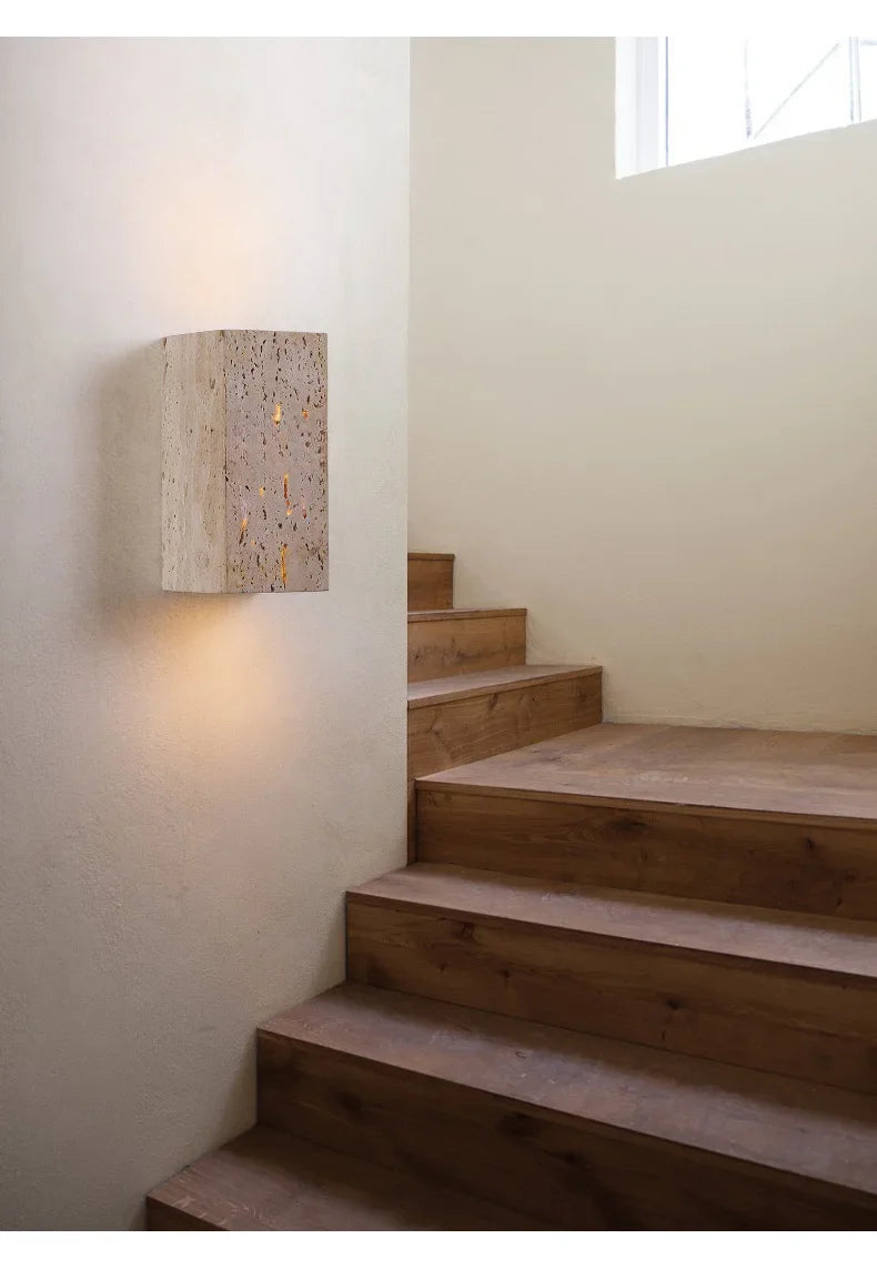 Luma Square Shape Yellow Travertine Wall Lamp for Outdoor Waterproof Courtyard Sconce Hallway Stairs Bathroom Stone Wall Lamp