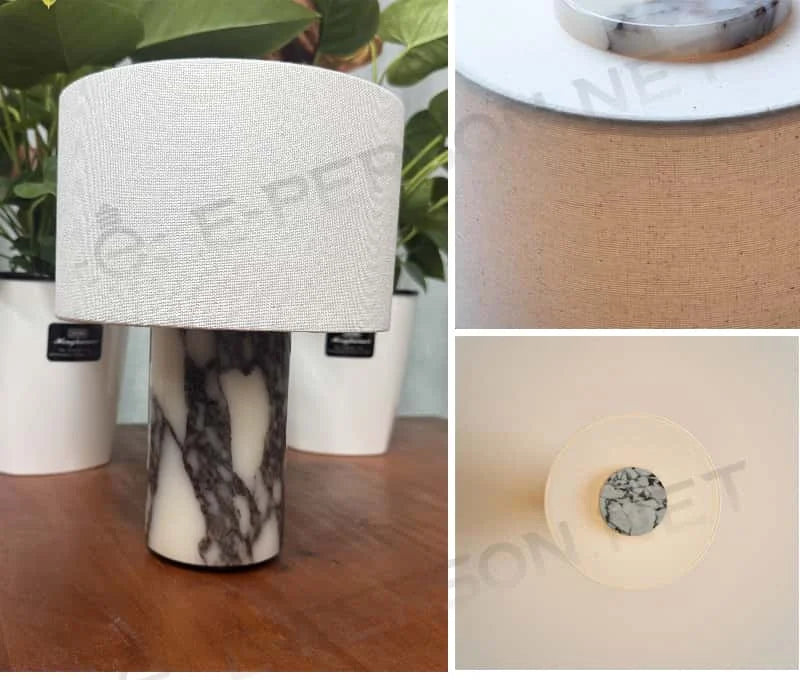 Lessa Marble-Style Table Lamp with Fabric Shade