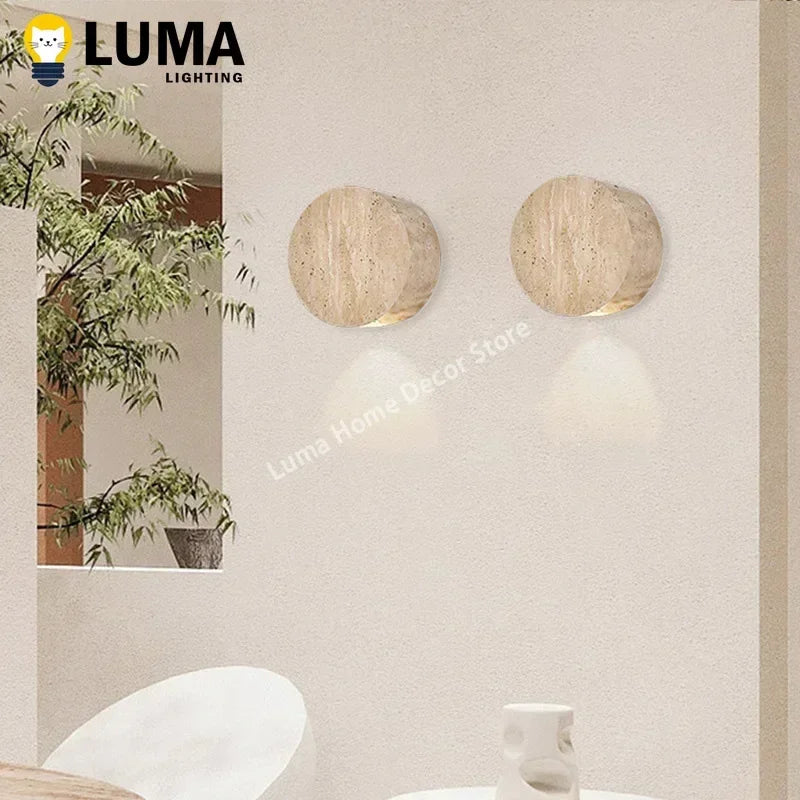 Luma Wabi-Sabi Yellow Travertine Wall Light, Natural Stone LED Wall Sconce Lamp For Bedroom Bedside Aisle Stair Restaurant