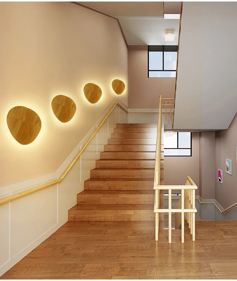 Nordic LED Wall Light Modern Original LED Circular Wooden Wall Light Personalized Bedside Bedroom Staircase Wall Hanging Light