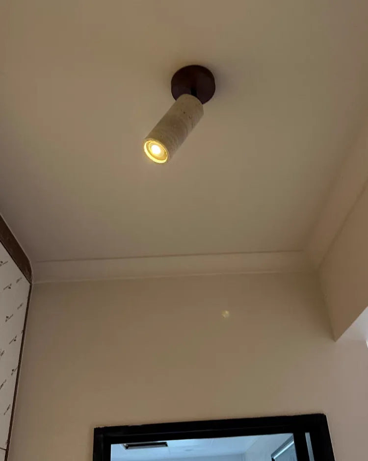 IWHD Natural Stone LED Ceiling Light Decoration Wabi-sabi Wind Aisle Corridor Living Room Modern Ceiling Lamp Yellow Travertine